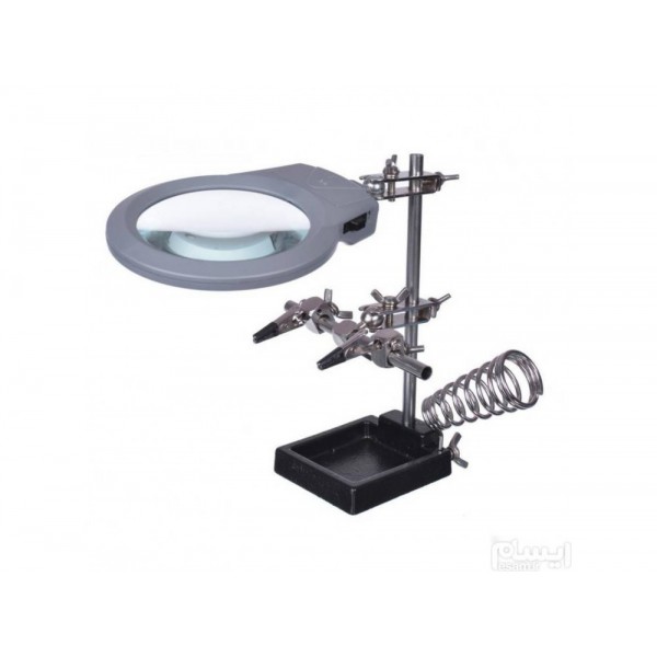 پایه هویه ذره بین دار Hand Tools 5 LED Auxiliary Clip Magnifier AC/DC Interchangeable with Soldering Stand & Two Magnifier