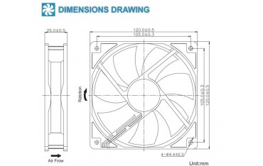 فن براشلس 12X12cm برند SXD ولتاژ 12V جریان 0.18A