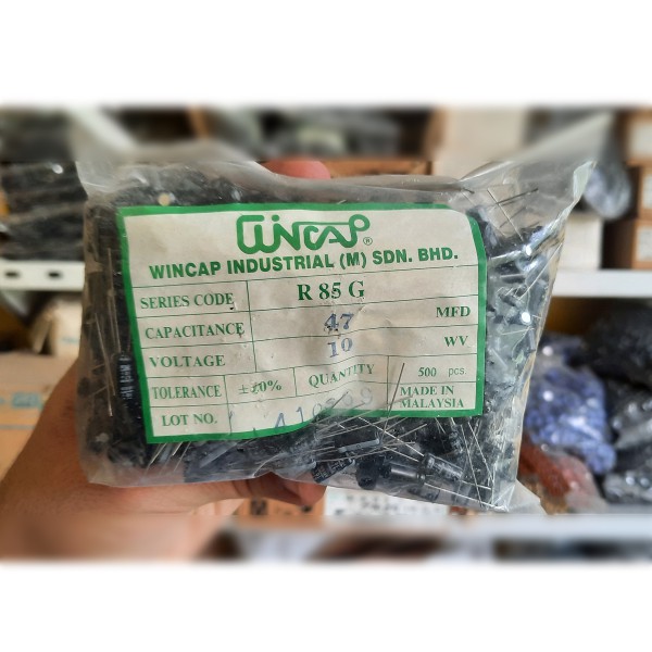 خازن 47 میکروفاراد 10 ولت برند Wincap بسته 500 عددی - دانشجو کیت