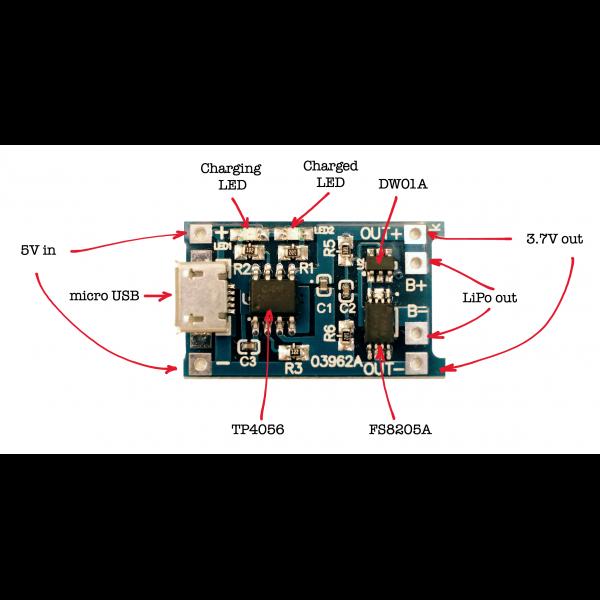 ماژول شارژر باتری لیتیومی 18650 سه چیپ TP4056 - دانشجو کیت