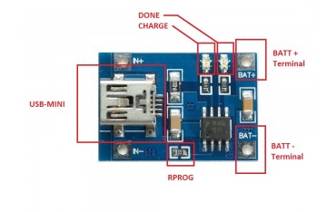 ماژول شارژر باتری لیتیومی Mini USB Tp4056 توان 1 آمپر