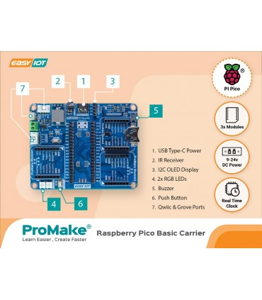 کریر برد توسعه مقدماتی رزبری پیکو پرومیک ProMake Raspberry Pico Basic Carrier ساخت ایران - دانشجو کیت