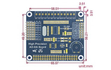 شیلد توسعه AD/DA مخصوص رزبری پای Rpi GPIO Waveshare Shield