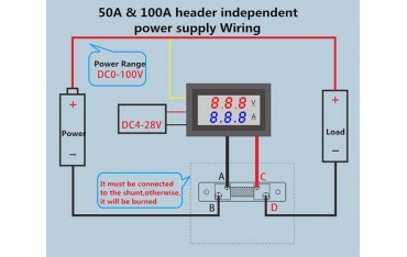 ماژول نمایشگر ولتاژ DC و آمپر تا 100 آمپر با کابل و شنت مخصوص