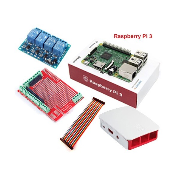 پک رزبری پای 3 Raspberry pi رسپبری پای 3 با کیس - فن و کابل USB به همراه سیستم عامل 8 گیگابایت و رله