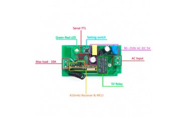 ماژول کنترل رادیویی باند 433MHz و دارای تراشه وای فای ESP8266 و توان 10 آمپر