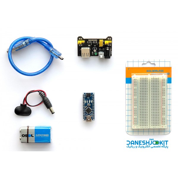 کیت آردوینو Arduino NANO  به همراه ماژول تغذیه و باتری