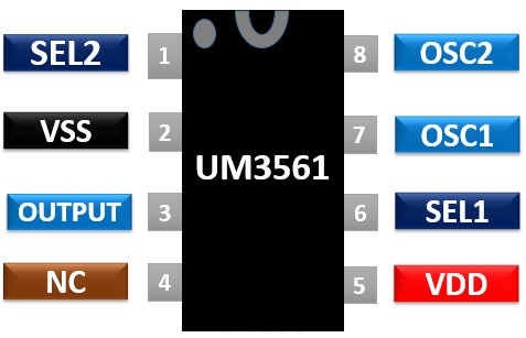 بررسی پایه های UM3561-Pinout-Diagram-sound-generator-IC - دانشجوکیت